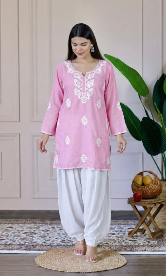 Light Pink Chikankari Short Kurti