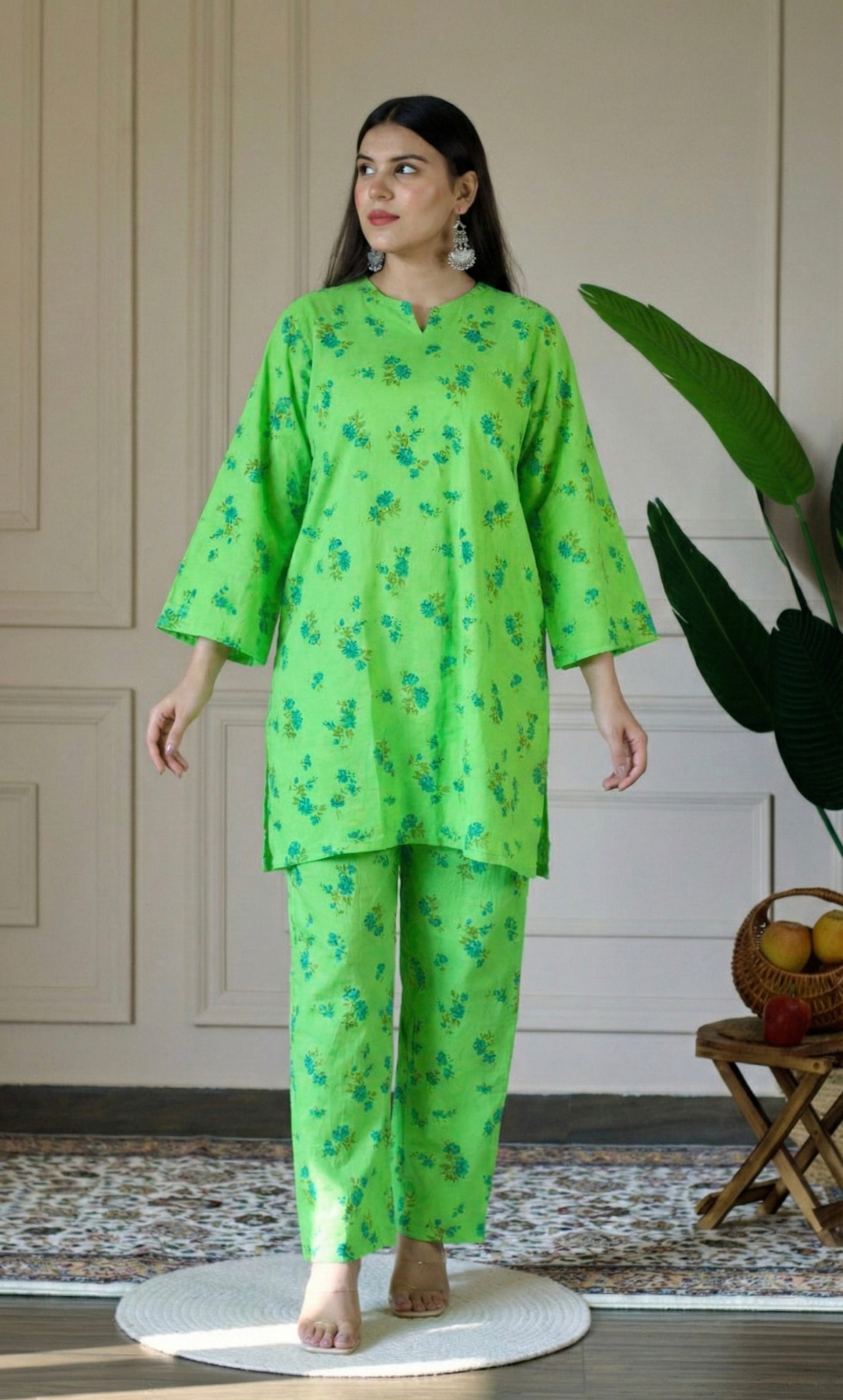 Lime Relaxed Fit Cotton Co-ord Set with Bell Sleeves