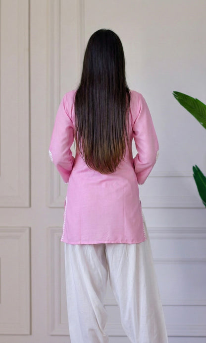 Light Pink Chikankari Short Kurti