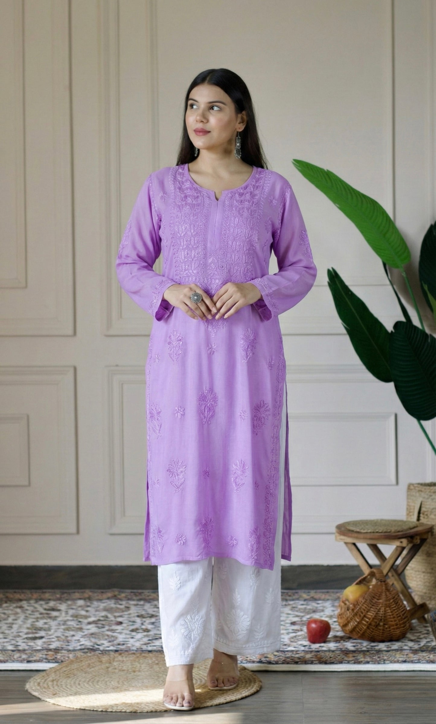 Lavender Handcrafted Chikankari Kurta Set
