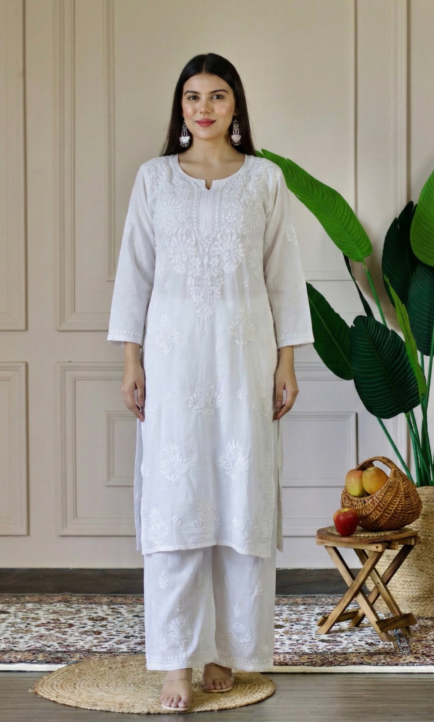 White Handcrafted Chikankari Kurta Set