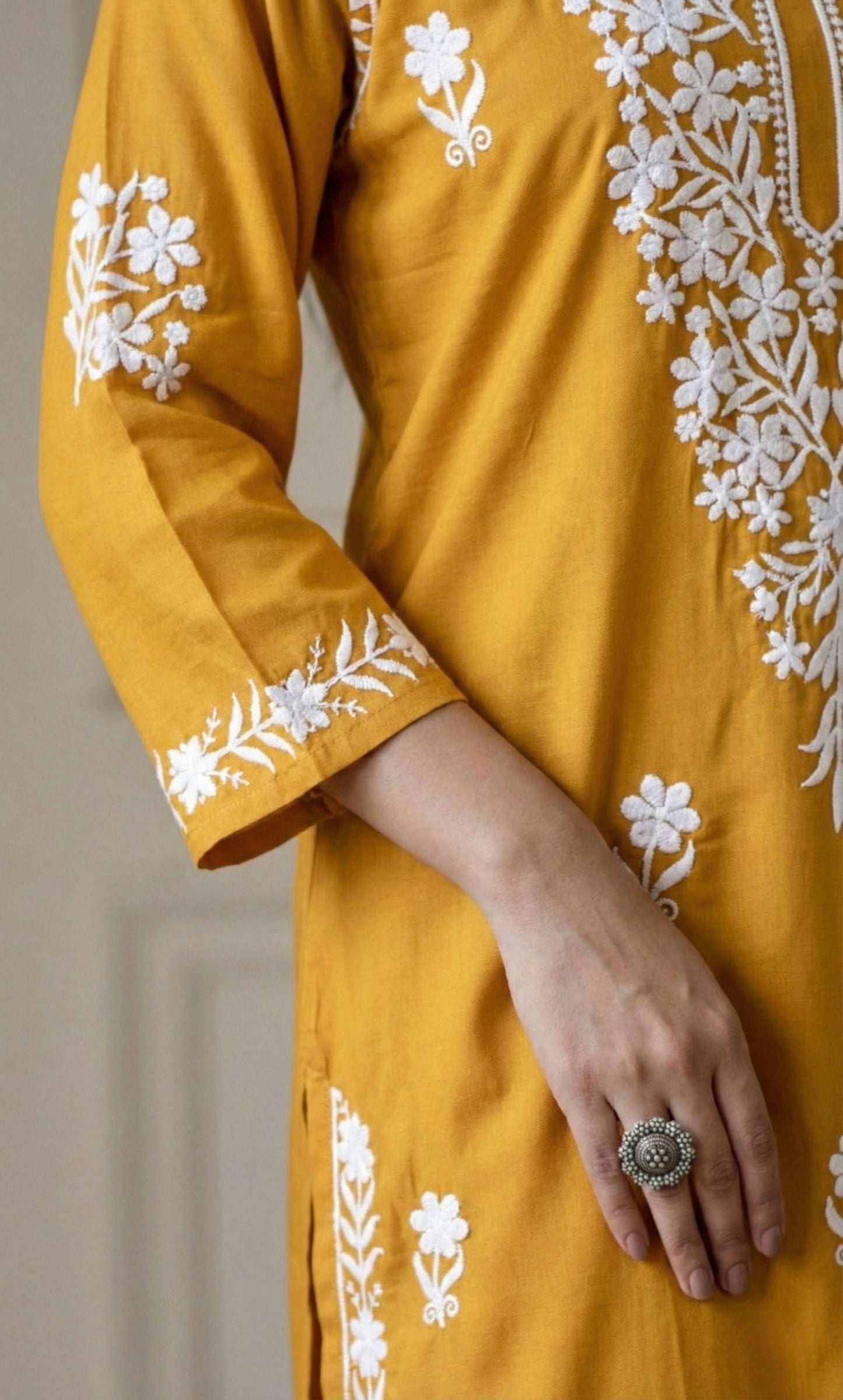 Mustard Chikankari Kurta Set