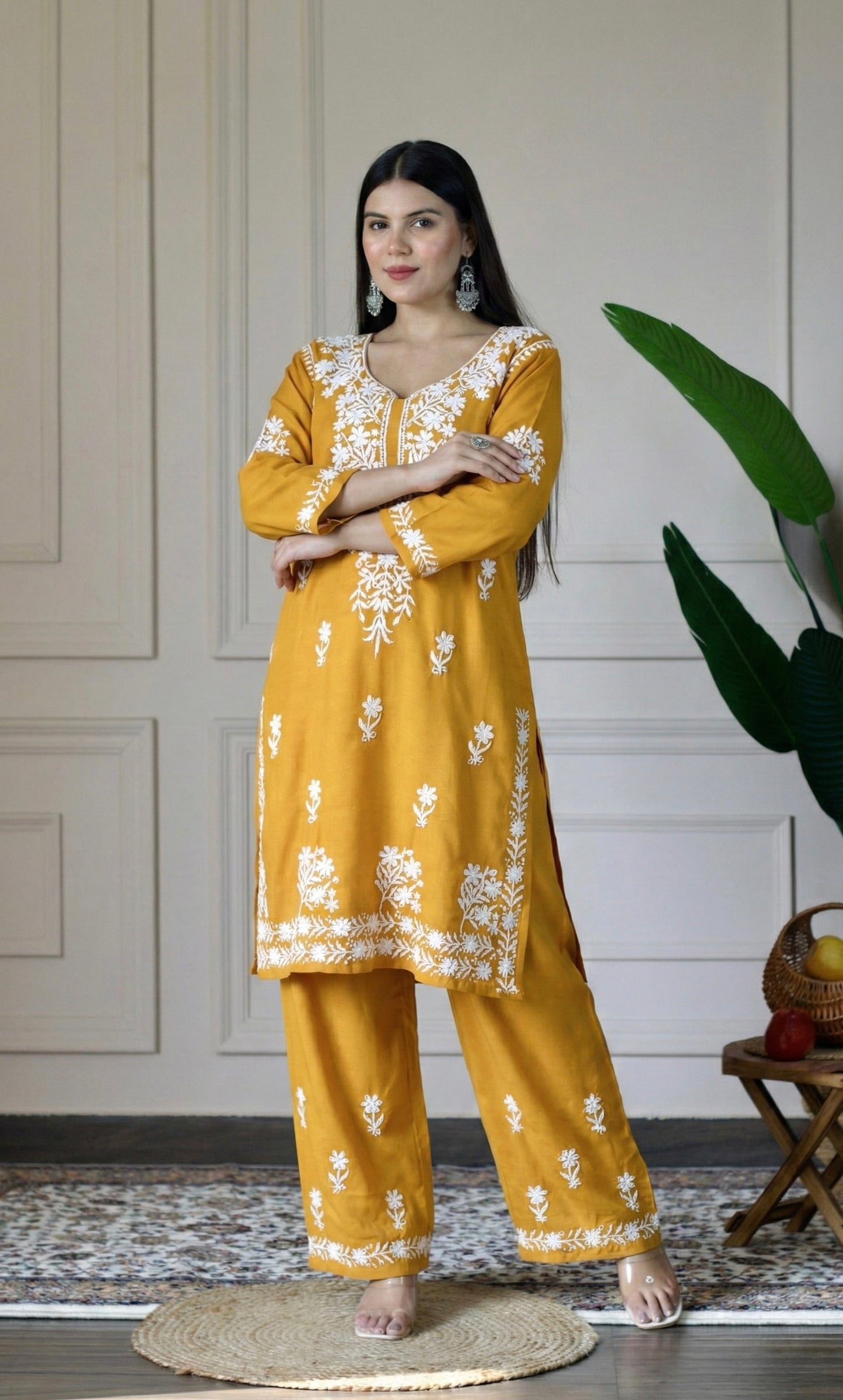 Mustard Chikankari Kurta Set