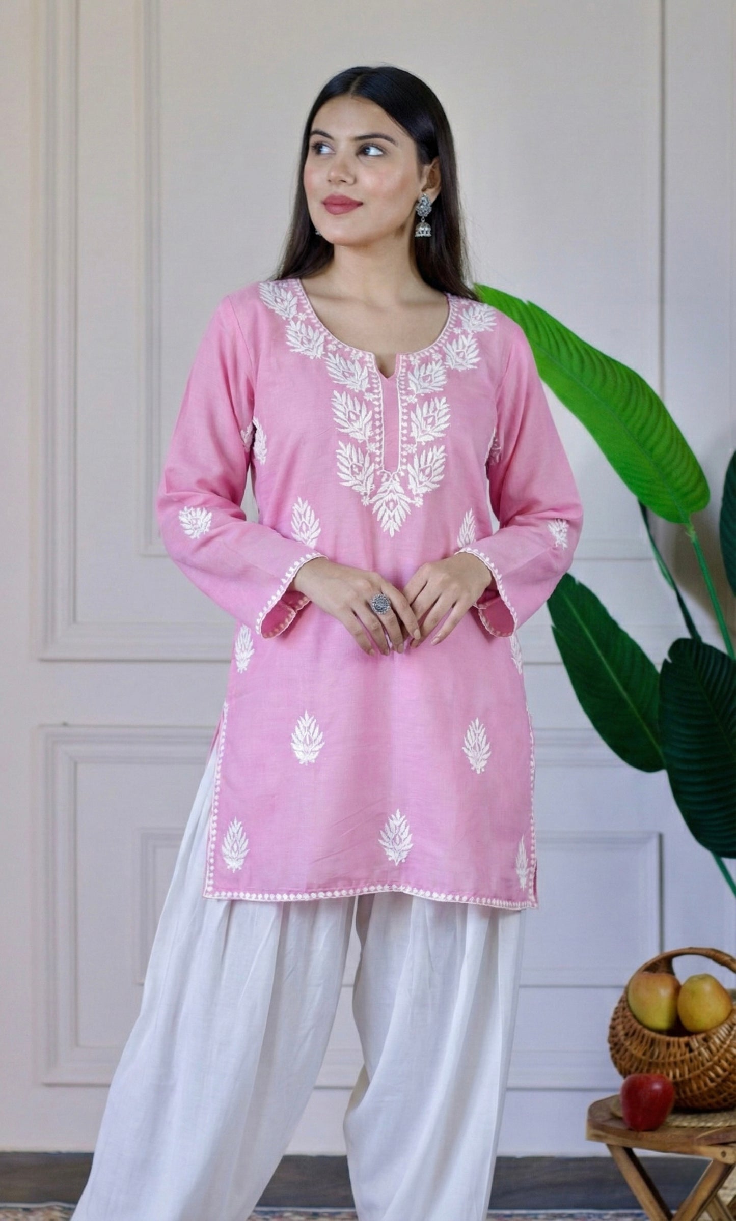 Light Pink Chikankari Short Kurti