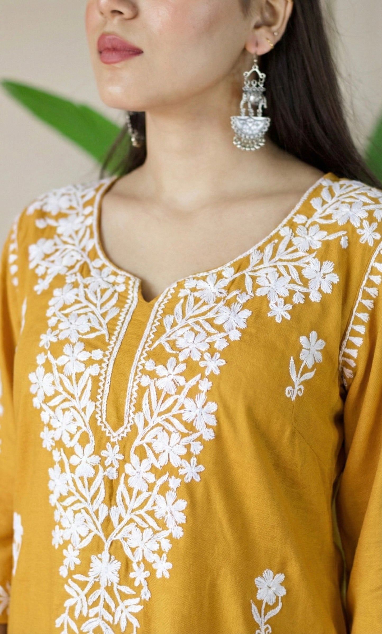 Mustard Chikankari Kurta Set