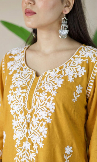 Mustard Chikankari Kurta Set