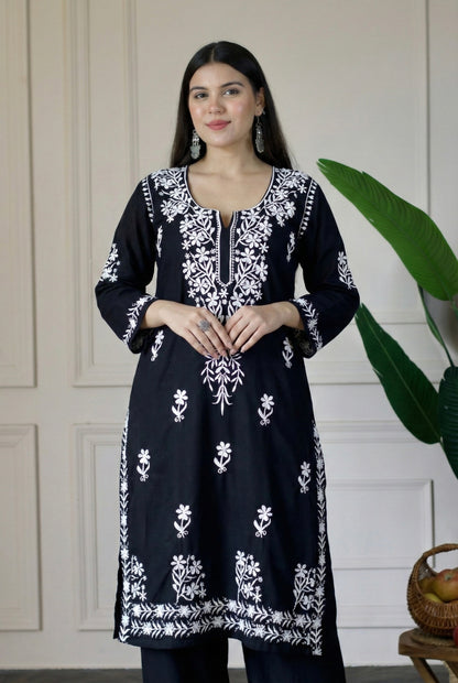 Black Chikankari Kurta Set