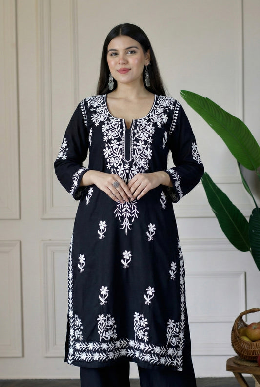 Black Chikankari Kurta Set