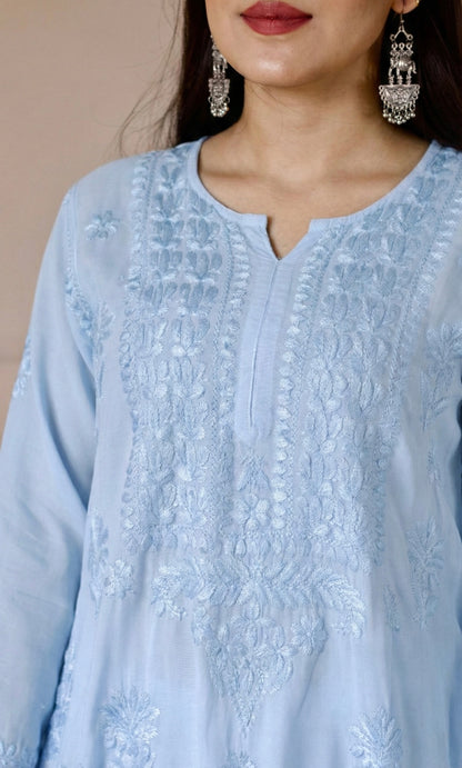 Blue Handcrafted Chikankari Kurta Set