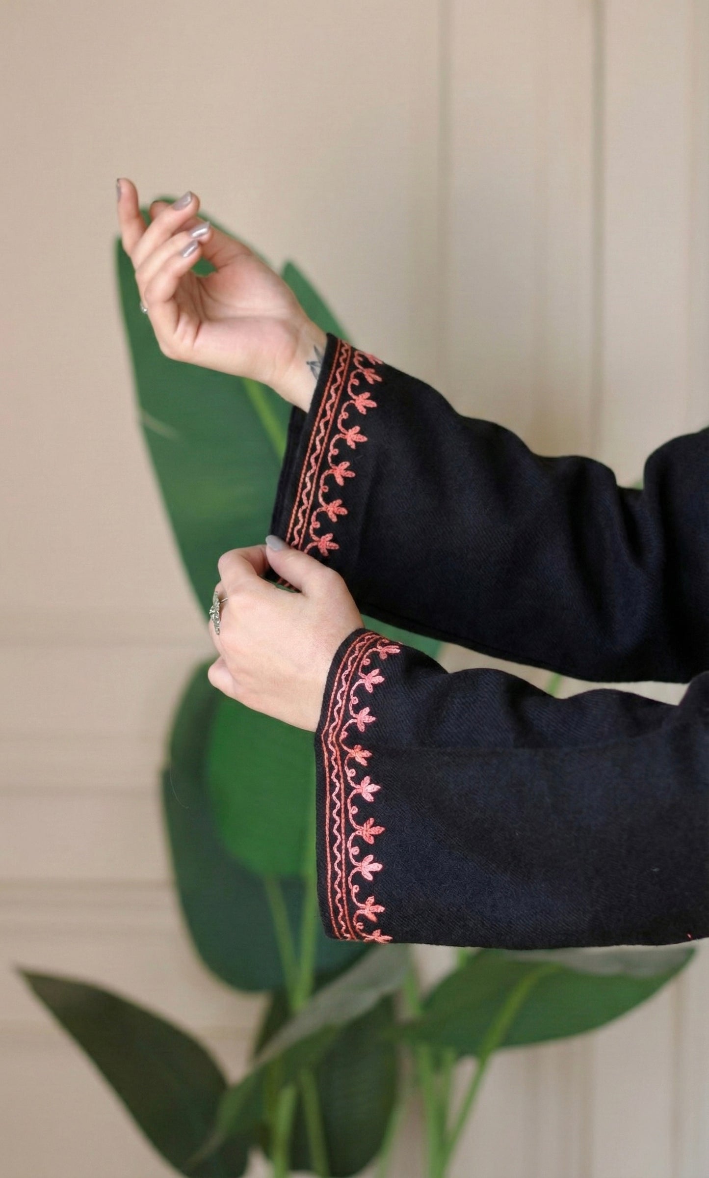 Blush Glow Black Kashmiri Aari Embroidered Fine Cashmilon Short Kurti