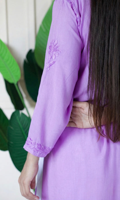 Lavender Handcrafted Chikankari Kurta Set