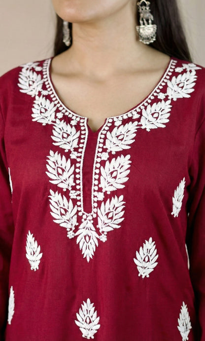 Maroon Chikankari Short Kurti