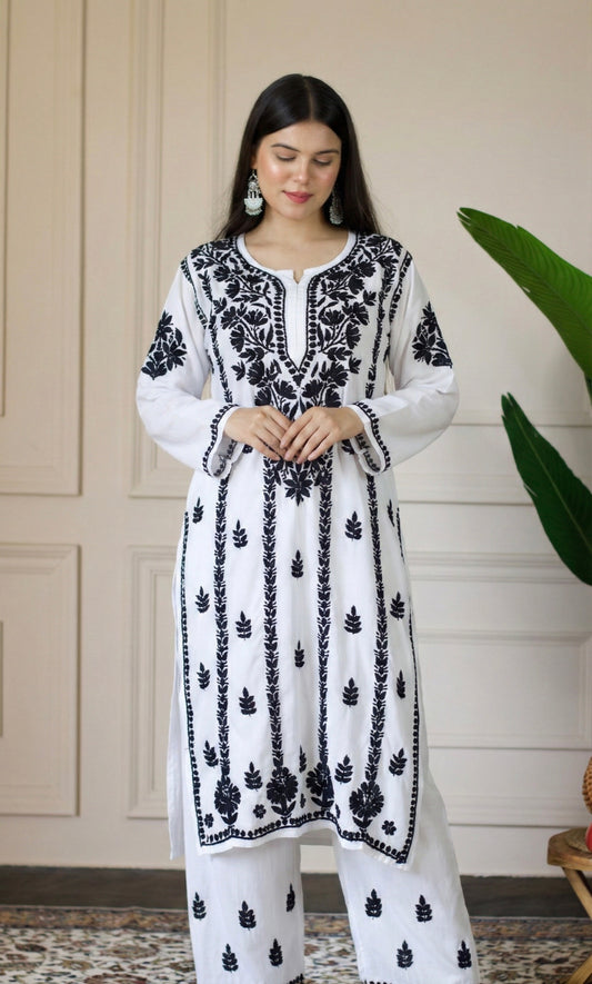 Black & White Handcrafted Chikankari Kurta Set
