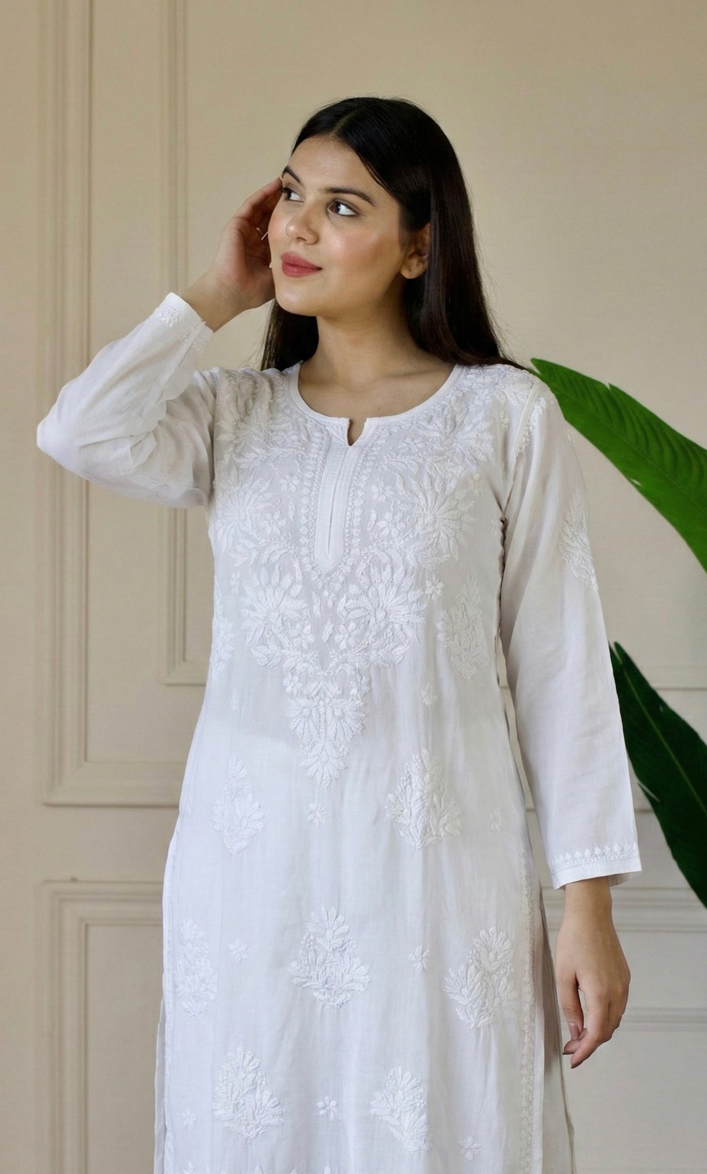 White Handcrafted Chikankari Kurta Set