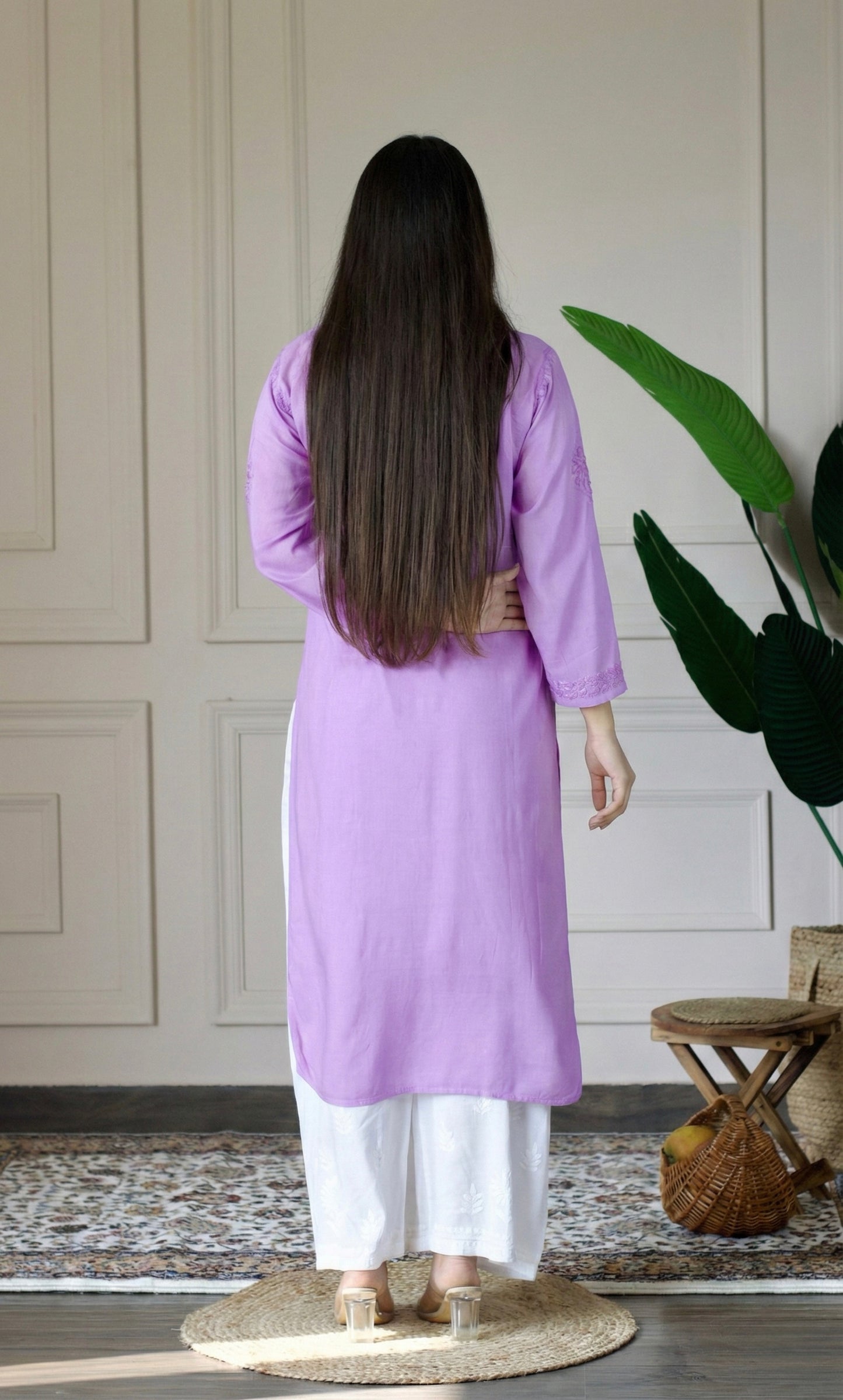 Lavender Handcrafted Chikankari Kurta Set