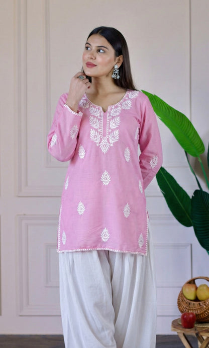 Light Pink Chikankari Short Kurti