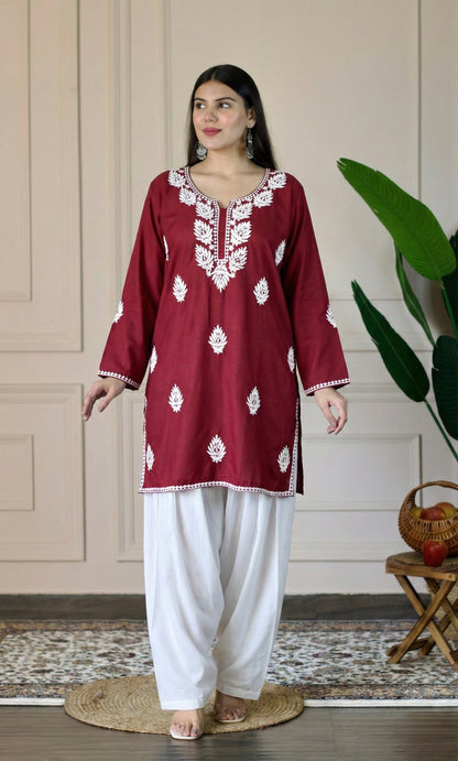 Maroon Chikankari Short Kurti