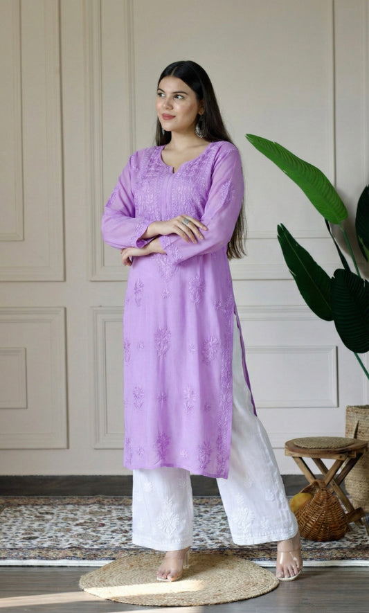Lavender Handcrafted Chikankari Kurta Set