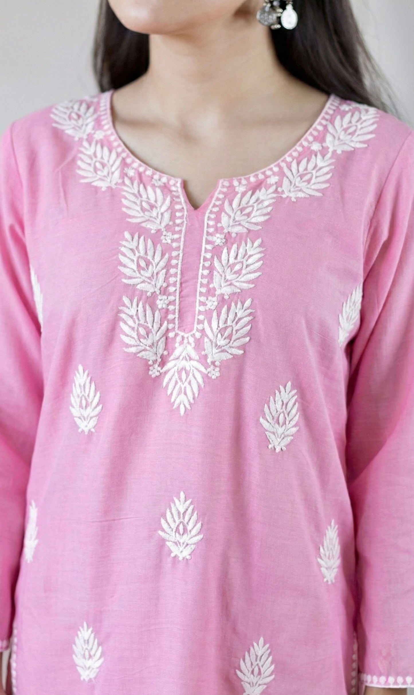 Light Pink Chikankari Short Kurti
