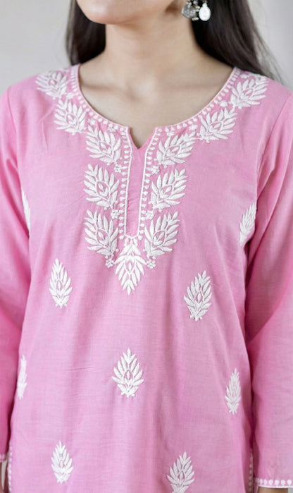Light Pink Chikankari Short Kurti