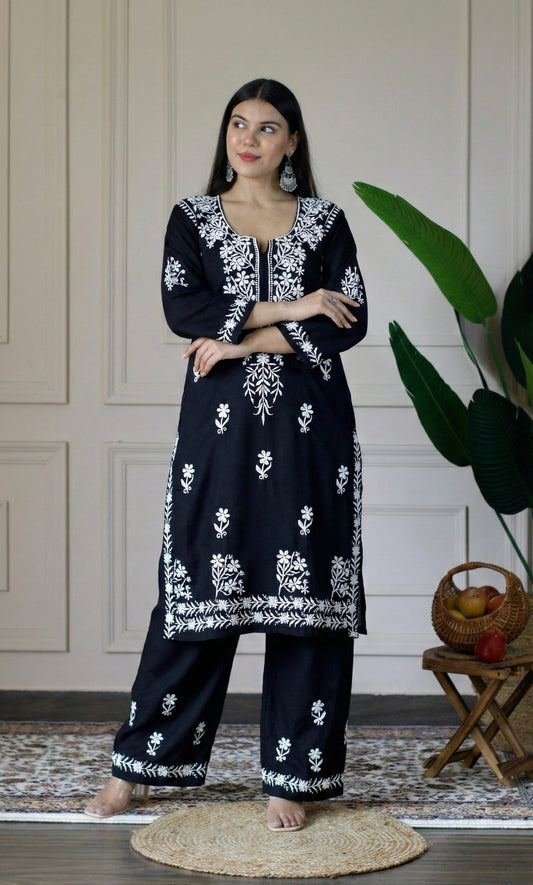 Black Chikankari Kurta Set