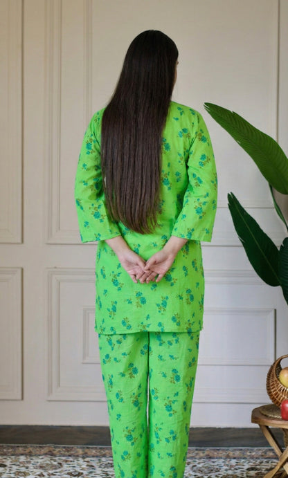 Lime Relaxed Fit Cotton Co-ord Set with Bell Sleeves