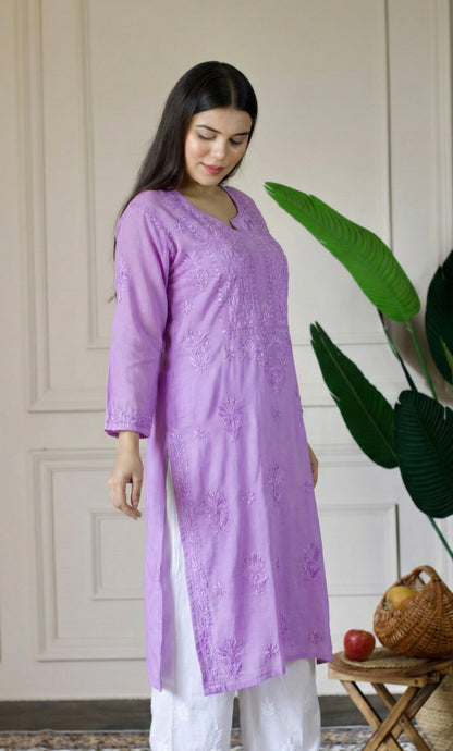Lavender Handcrafted Chikankari Kurta Set