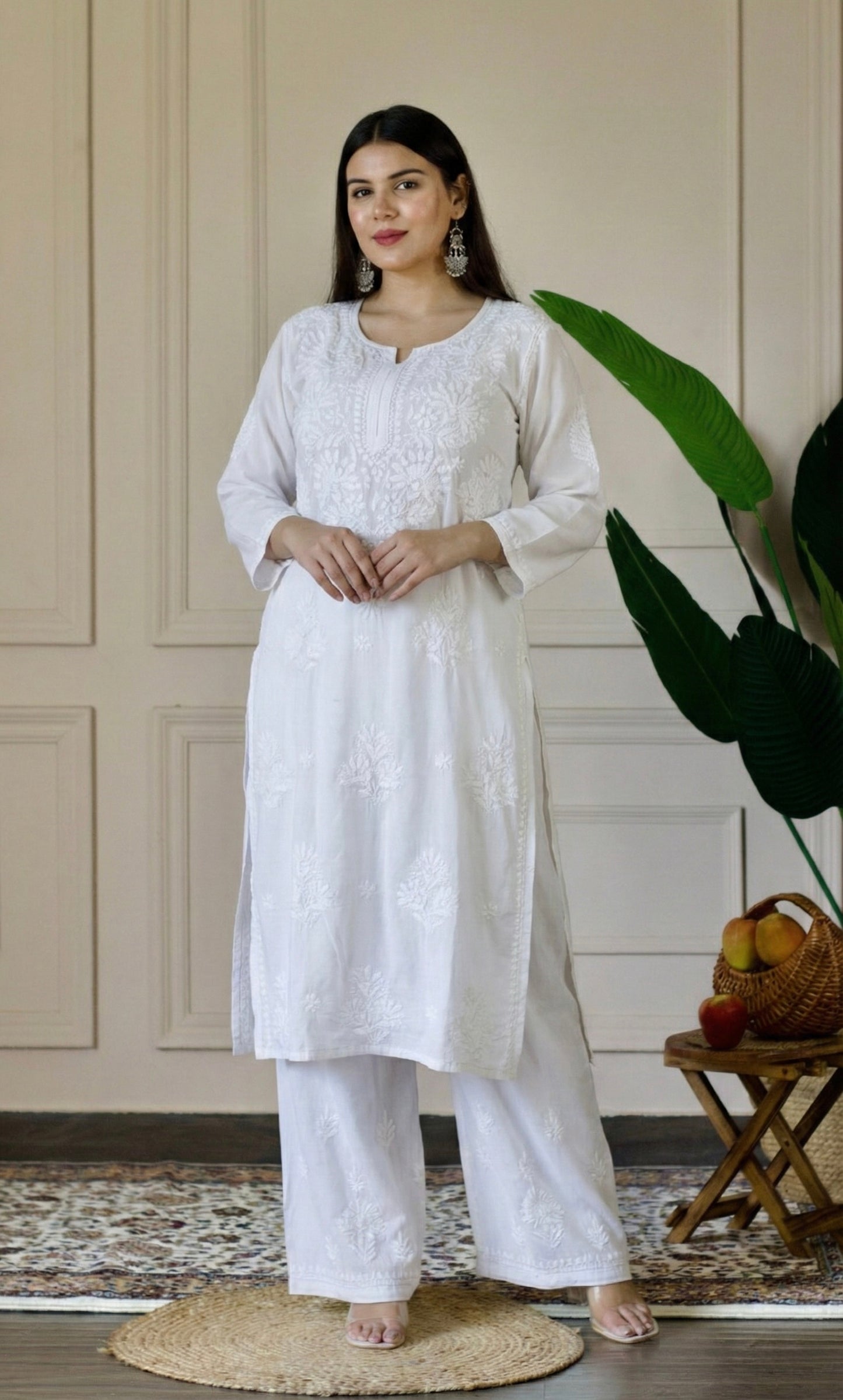 White Handcrafted Chikankari Kurta Set