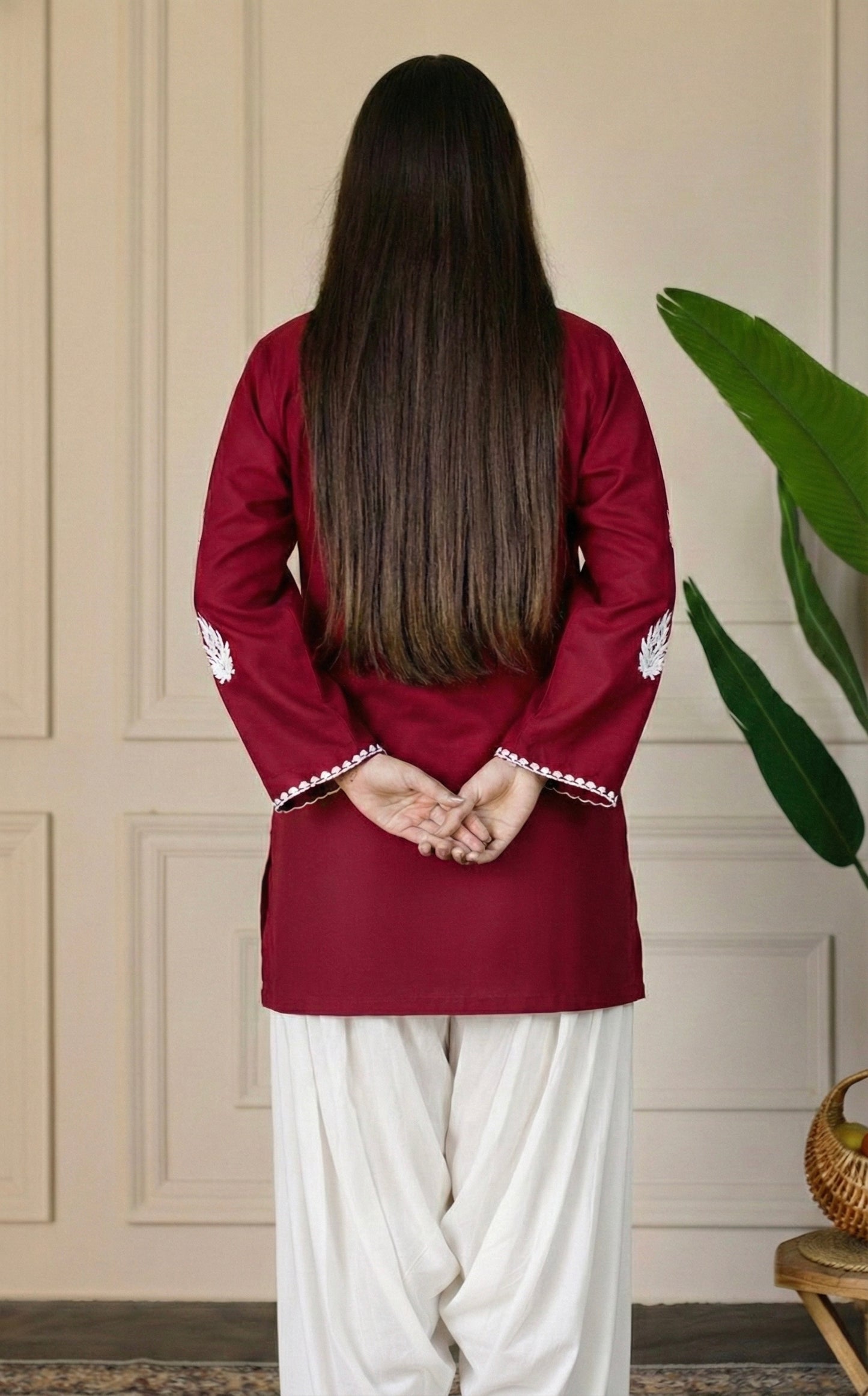 Maroon Chikankari Short Kurti