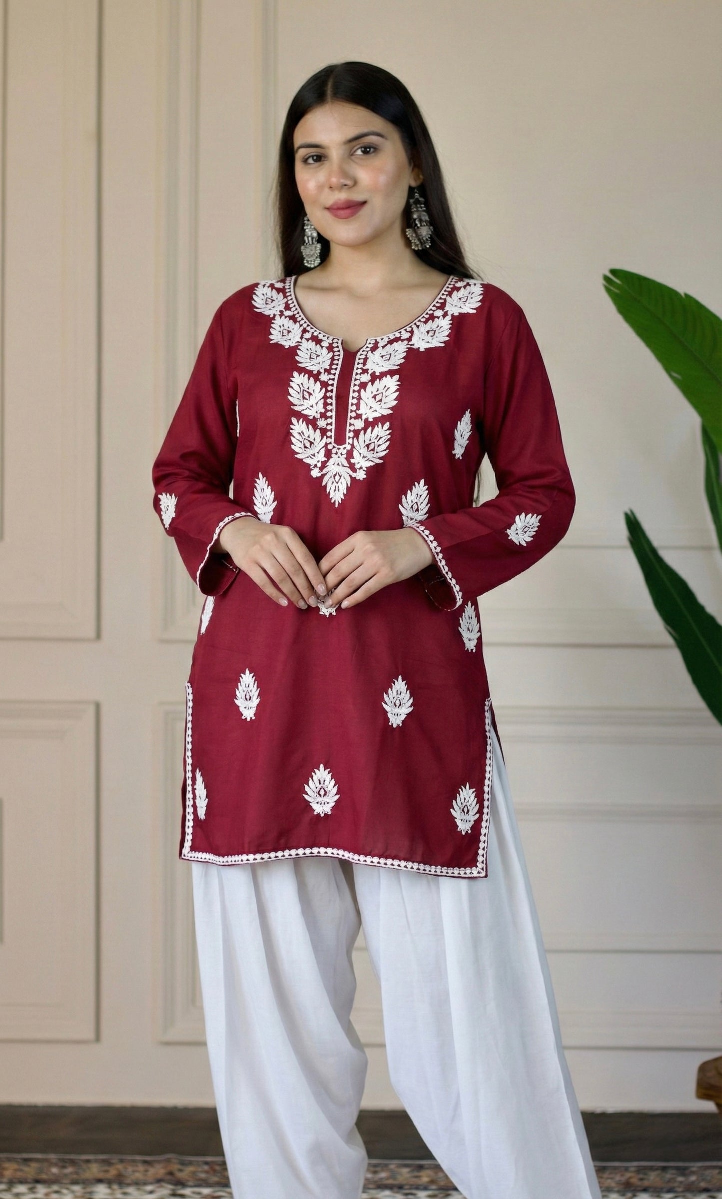 Maroon Chikankari Short Kurti