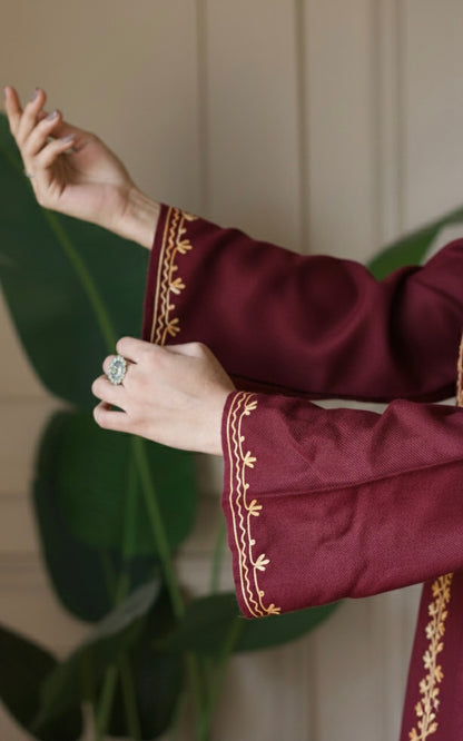 Peach Glow Maroon Kashmiri Aari Embroidered Fine Cashmilon Short Kurti