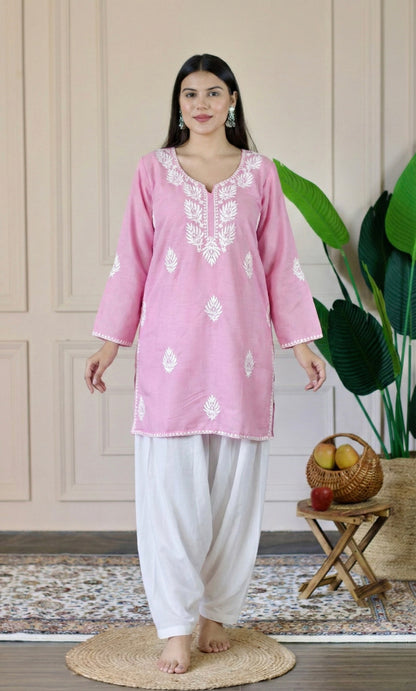Light Pink Chikankari Short Kurti