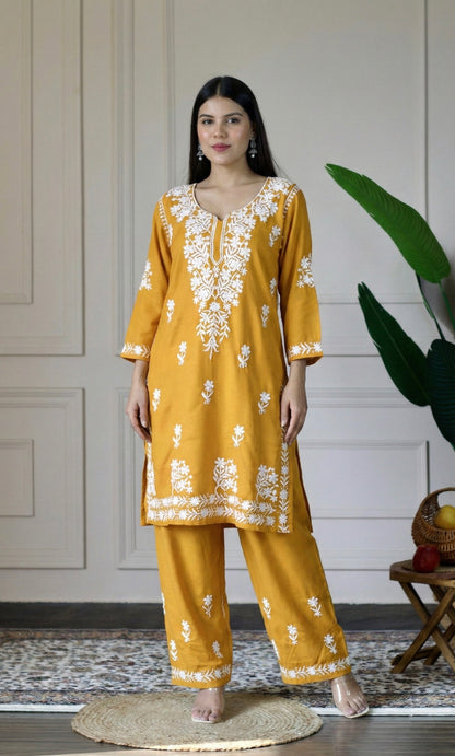 Mustard Chikankari Kurta Set