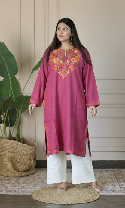 Blush Ember Bloom Aari Embroidered Fine Cashmilon Pheran