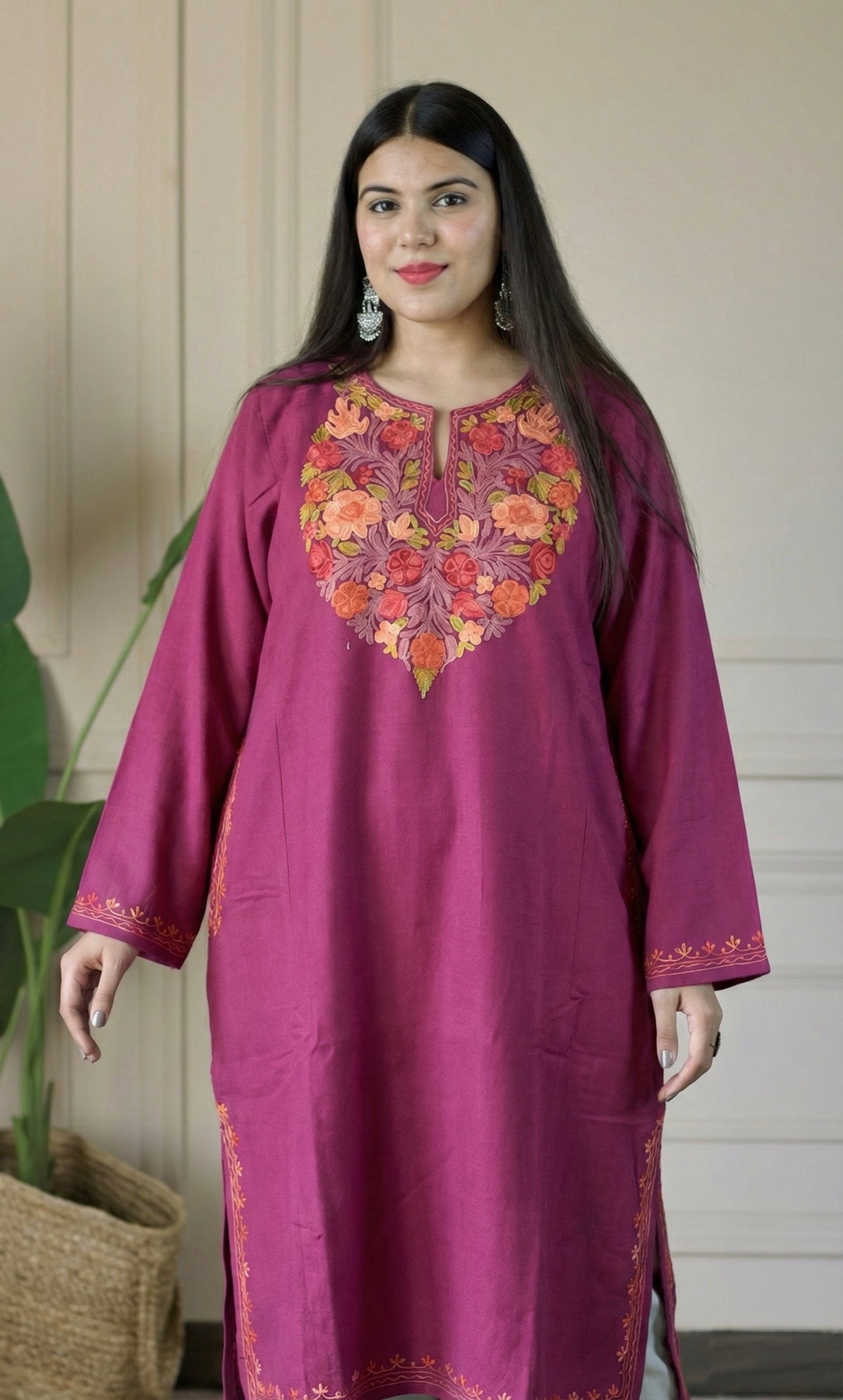 Blush Ember Bloom Aari Embroidered Fine Cashmilon Pheran