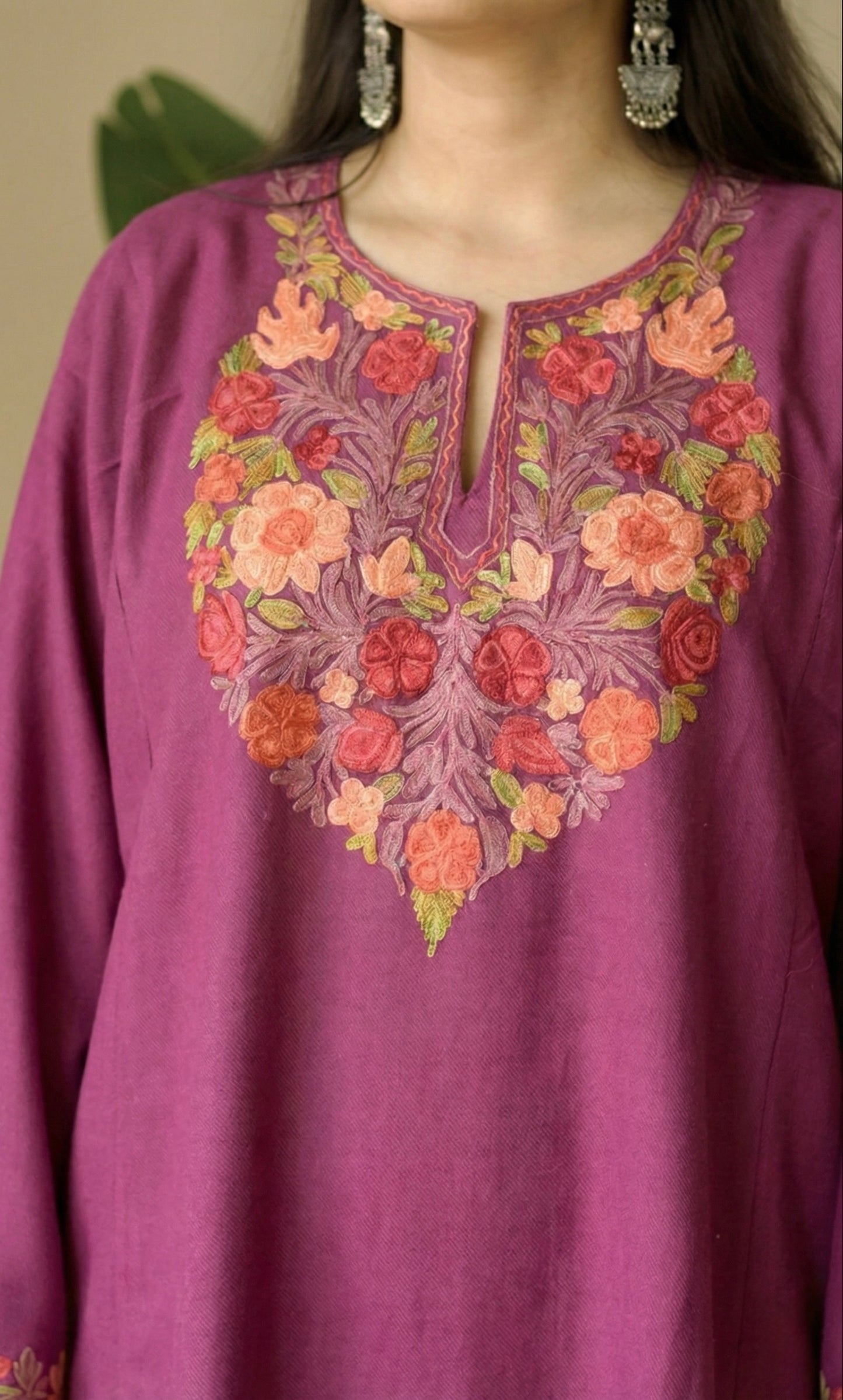 Blush Ember Bloom Aari Embroidered Fine Cashmilon Pheran