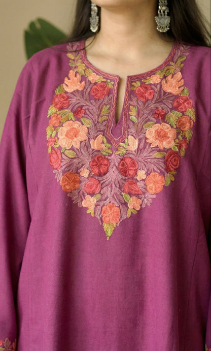 Blush Ember Bloom Aari Embroidered Fine Cashmilon Pheran