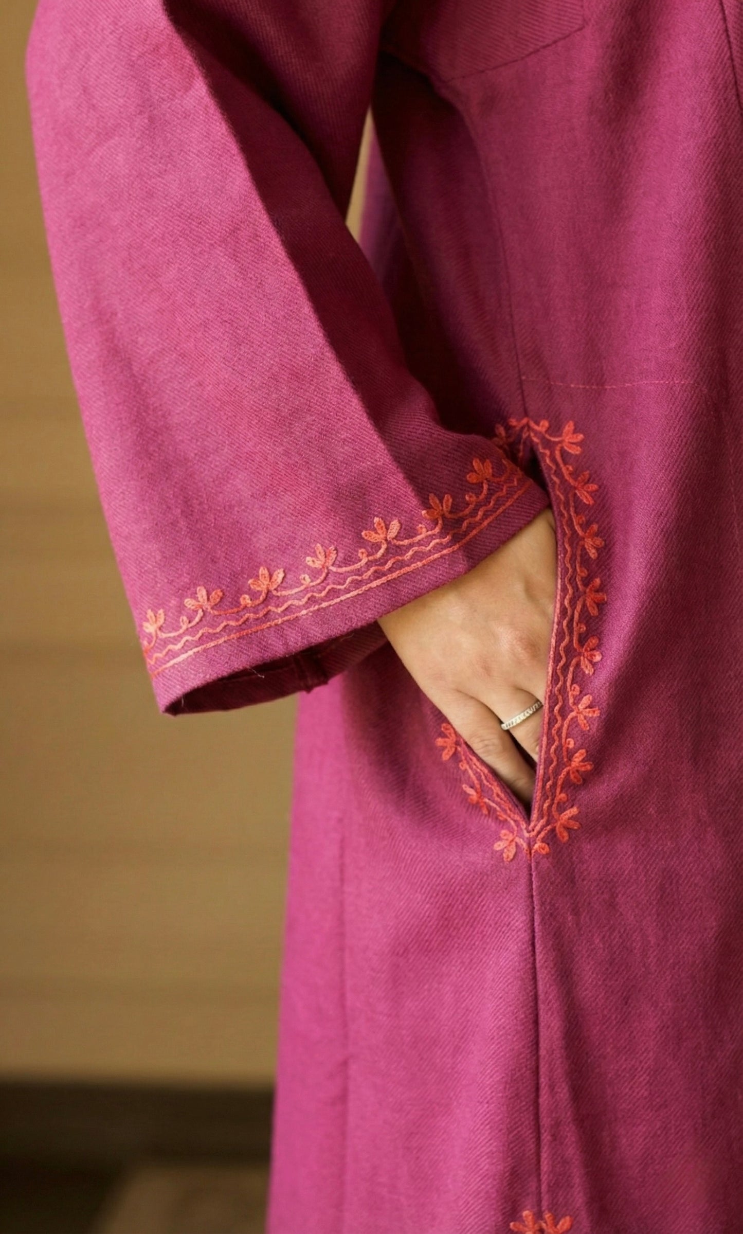 Blush Ember Bloom Aari Embroidered Fine Cashmilon Pheran