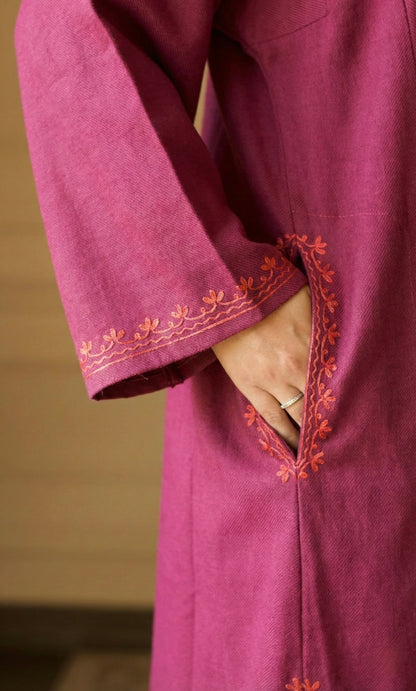 Blush Ember Bloom Aari Embroidered Fine Cashmilon Pheran