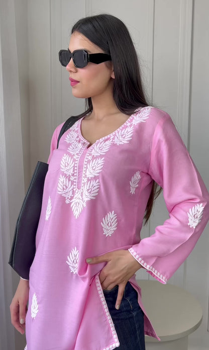 Light Pink Chikankari Short Kurta