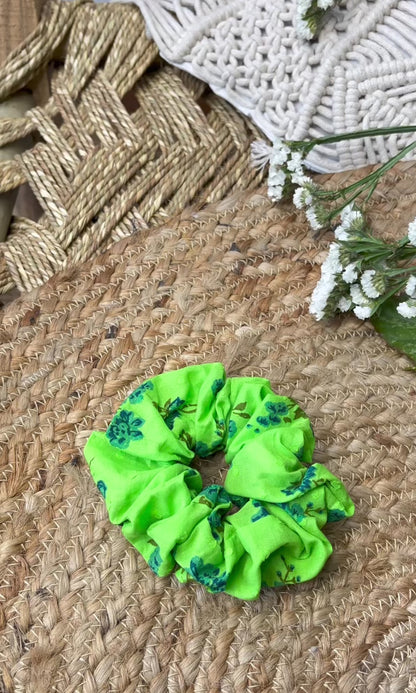 Neon Green Printed Pop Scrunchie 