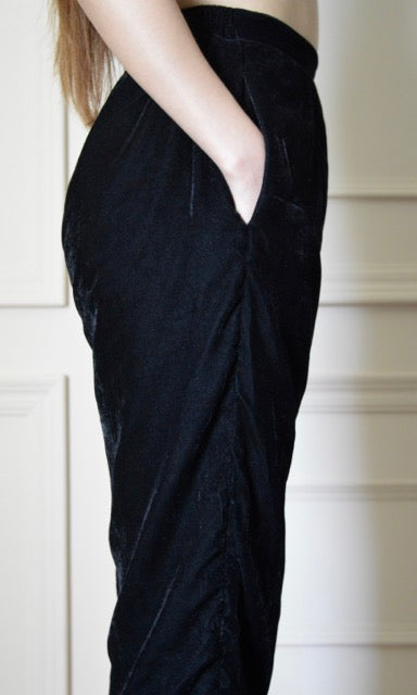 Black Velvet Kurta Set with Golden Lace V-Neckline and Bell Sleeves